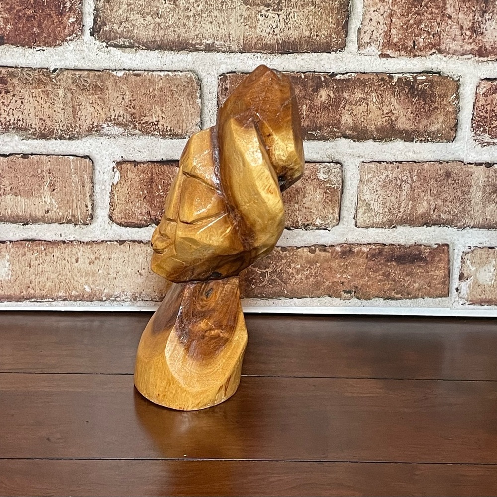Vintage 80s Nassau Bahamas Bahamian Hand Carved Wooden Sculpture Lady's Head 9" - Picture 3 of 6